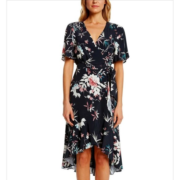 Matty M Spokane Black Floral Ruffle Hem Short Flutter Sleeve Dress Size XS - Picture 14 of 14